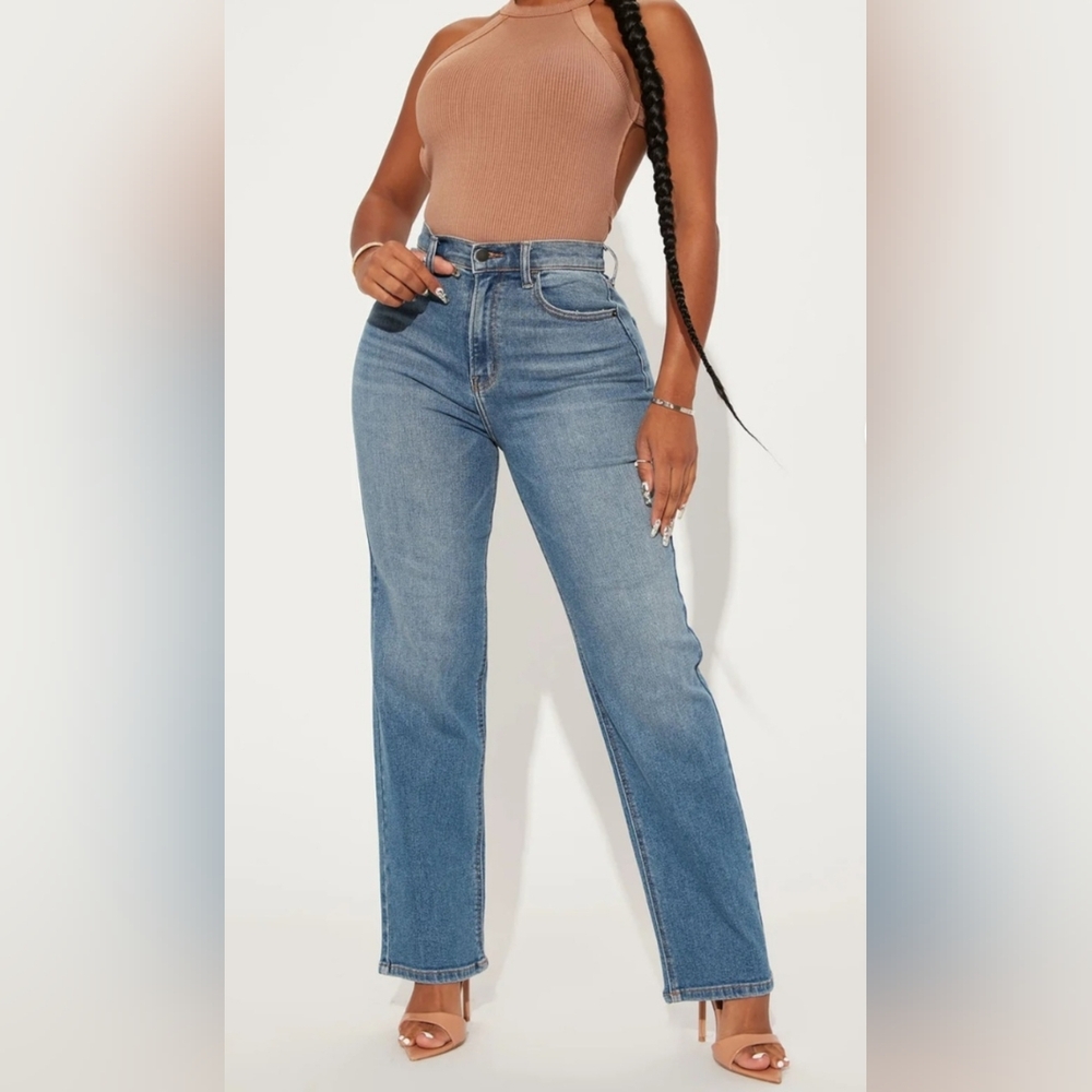 Fashion Nova Light Blue High-Rise Straight Leg Jeans